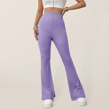 Solid Color High Waist Flare Pants kakaclo