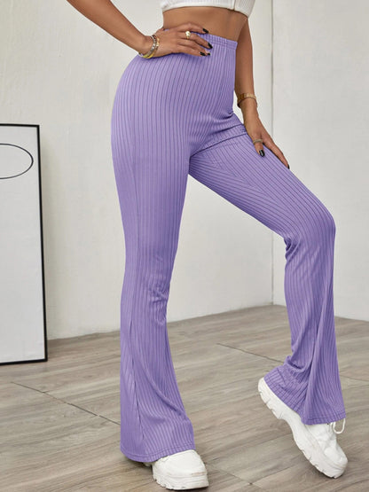 Solid Color High Waist Flare Pants kakaclo