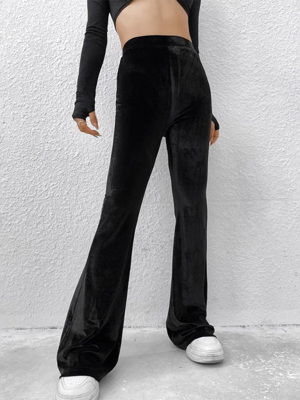 Solid Color High Waist Velvet Flare Pants kakaclo