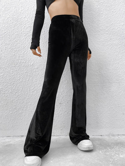 Solid Color High Waist Velvet Flare Pants kakaclo
