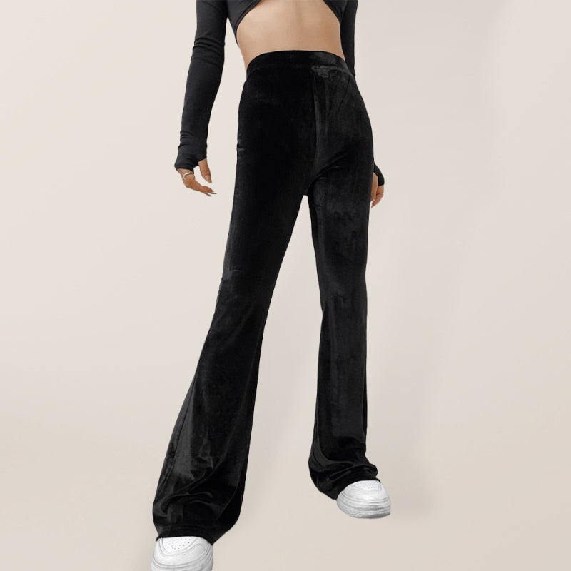 Solid Color High Waist Velvet Flare Pants kakaclo