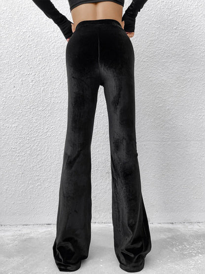 Solid Color High Waist Velvet Flare Pants kakaclo
