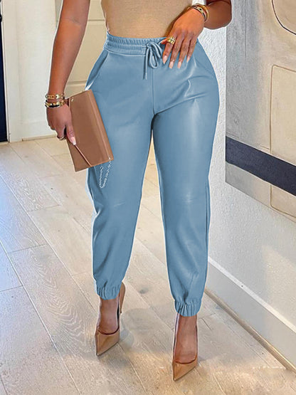 Solid Color Faux Leather Joggers kakaclo