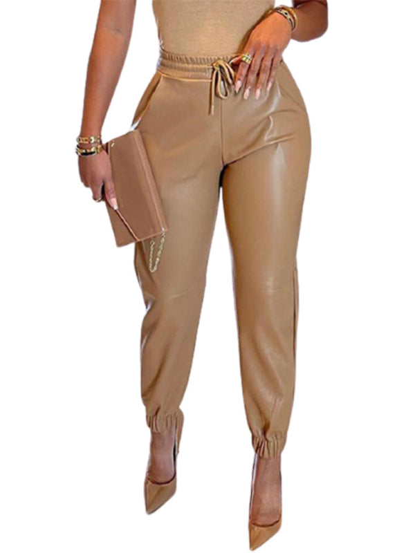 Solid Color Faux Leather Joggers kakaclo