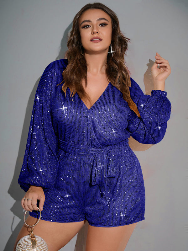 Gem Plus+  V Neck Sequin Jumpsuit kakaclo