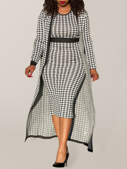 Houndstooth Print Dress Two-Piece Set kakaclo