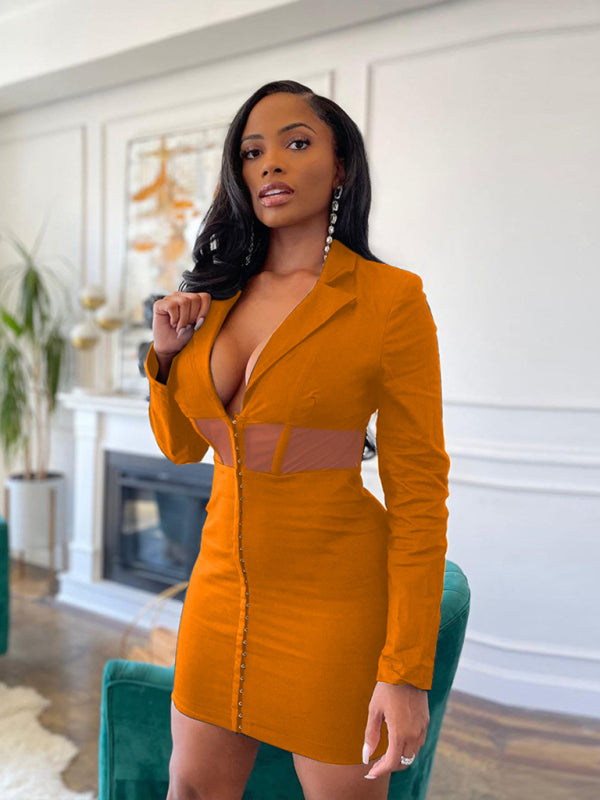 Solid Color Stitching Mesh Under Breast Dress kakaclo