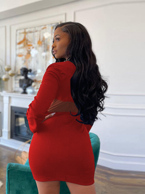 Solid Color Stitching Mesh Under Breast Dress kakaclo