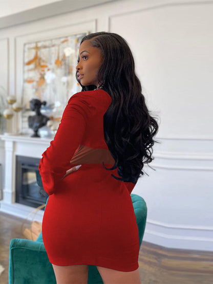 Solid Color Stitching Mesh Under Breast Dress kakaclo