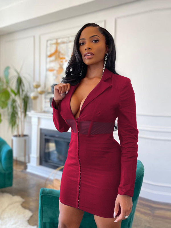 Solid Color Stitching Mesh Under Breast Dress kakaclo