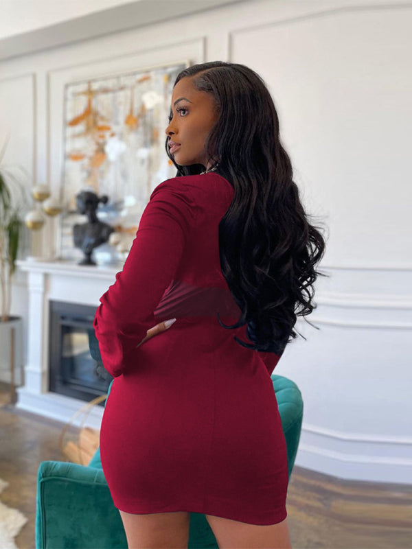 Solid Color Stitching Mesh Under Breast Dress kakaclo