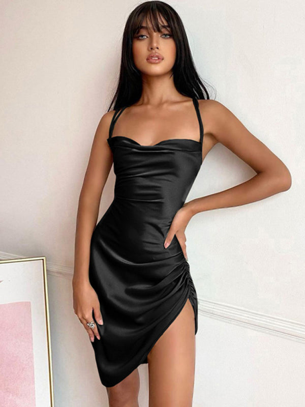 Hollow Back High Waist Strap Temperament Sling Slit Dress kakaclo