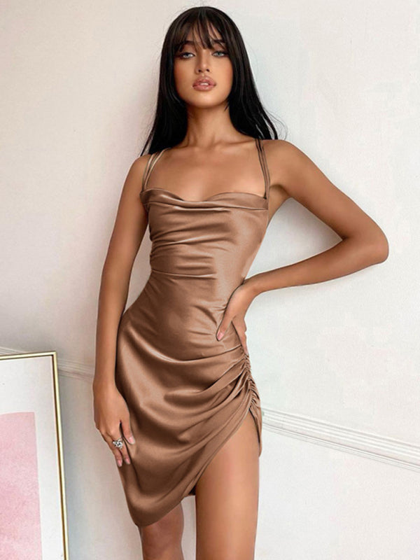 Hollow Back High Waist Strap Temperament Sling Slit Dress kakaclo