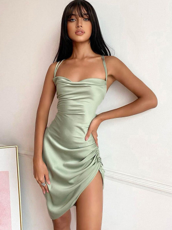 Hollow Back High Waist Strap Temperament Sling Slit Dress kakaclo