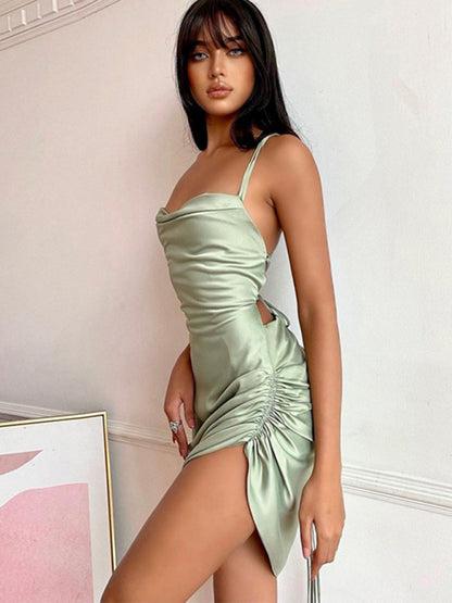 Hollow Back High Waist Strap Temperament Sling Slit Dress kakaclo