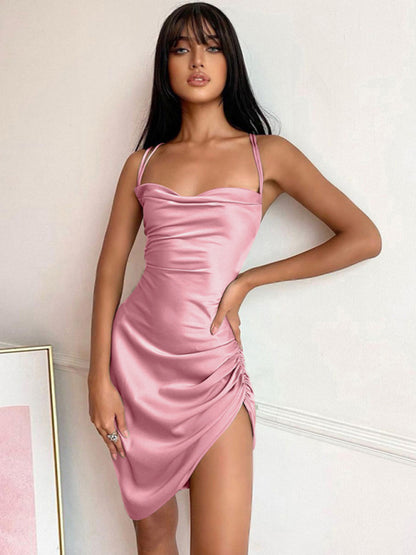 Hollow Back High Waist Strap Temperament Sling Slit Dress kakaclo
