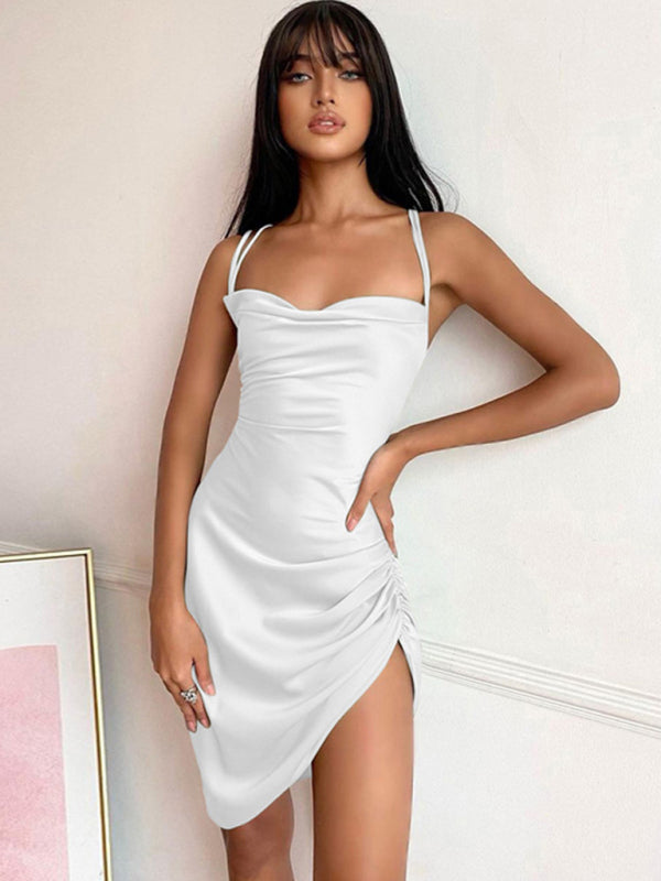 Hollow Back High Waist Strap Temperament Sling Slit Dress kakaclo