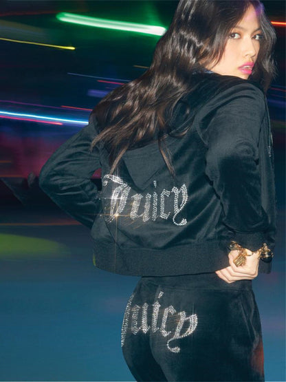 Hot Diamond Velvet Two-piece Tracksuit kakaclo