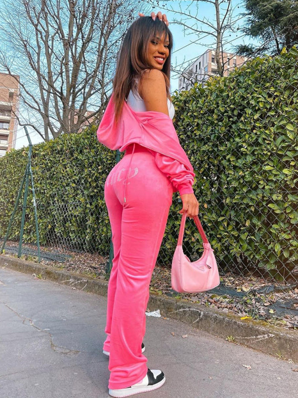 Hot Diamond Velvet Two-piece Tracksuit kakaclo