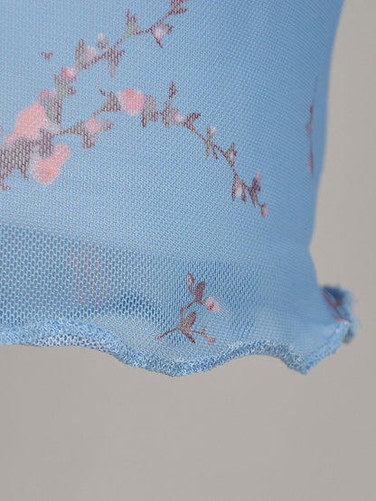 Printed Mesh Skirt High Waist Double Layer Skirt kakaclo