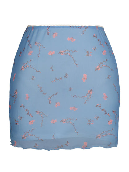 Printed Mesh Skirt High Waist Double Layer Skirt kakaclo