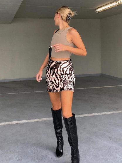 Printed Mesh Skirt High Waist Double Layer Skirt kakaclo