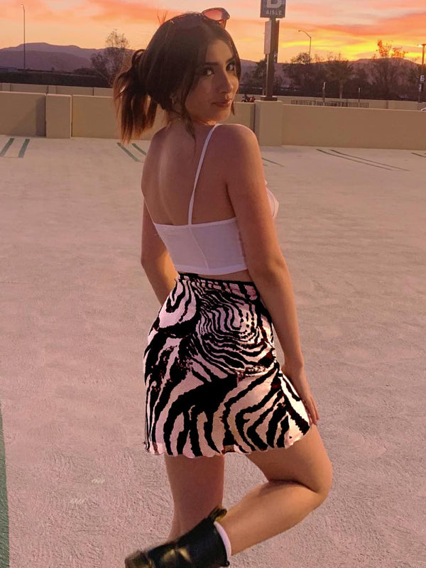 Printed Mesh Skirt High Waist Double Layer Skirt kakaclo