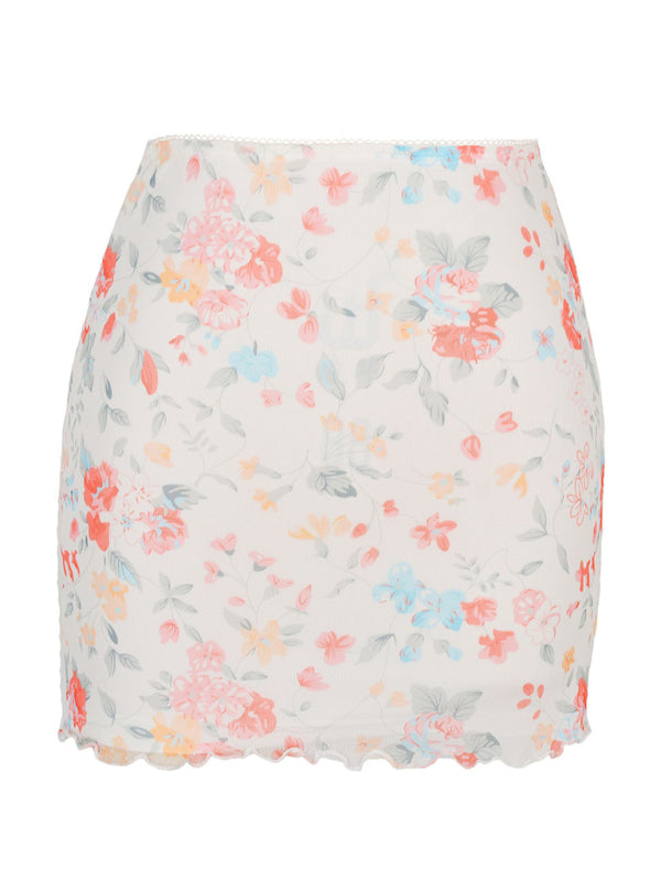 Printed Mesh Skirt High Waist Double Layer Skirt kakaclo