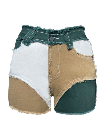 Ladies Color Block Denim Shorts kakaclo