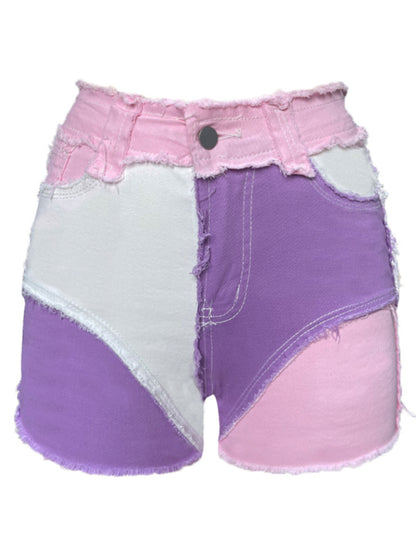 Ladies Color Block Denim Shorts kakaclo