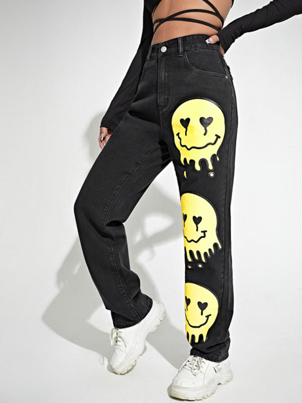 High-rise Smiley-print Bootcut Jean kakaclo