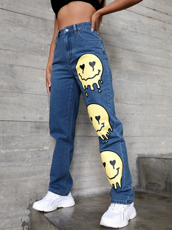 High-rise Smiley-print Bootcut Jean kakaclo
