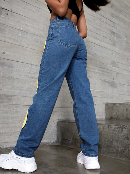 High-rise Smiley-print Bootcut Jean kakaclo