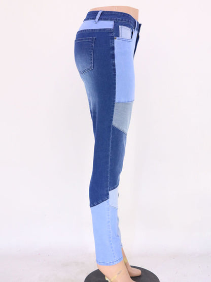 High Waist Colorblock Skinny Jeans kakaclo