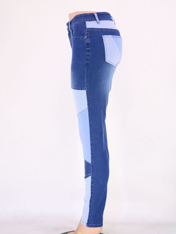 High Waist Colorblock Skinny Jeans kakaclo
