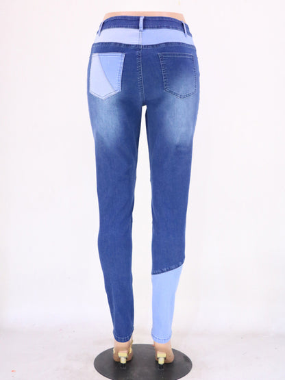 High Waist Colorblock Skinny Jeans kakaclo