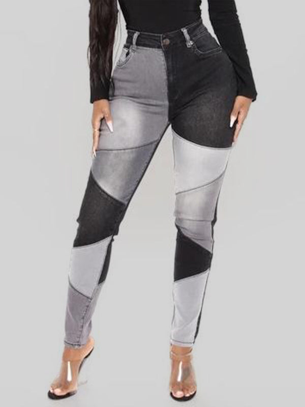 High Waist Colorblock Skinny Jeans kakaclo