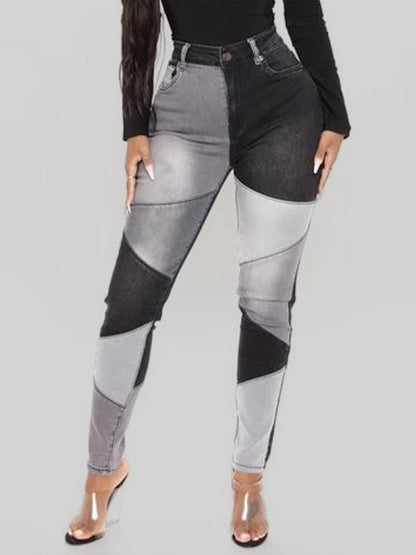 High Waist Colorblock Skinny Jeans kakaclo