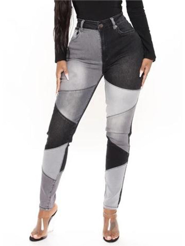 High Waist Colorblock Skinny Jeans kakaclo