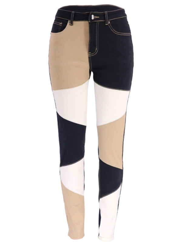 High Waist Colorblock Skinny Jeans kakaclo