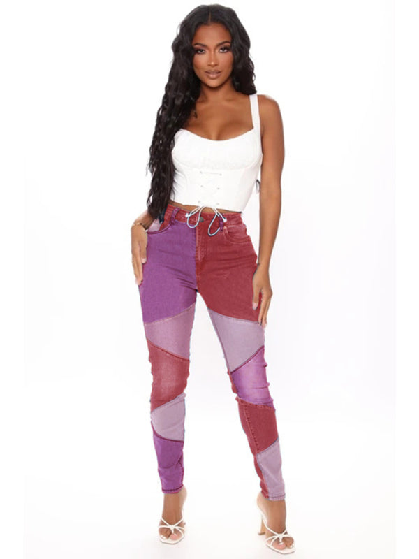 High Waist Colorblock Skinny Jeans kakaclo