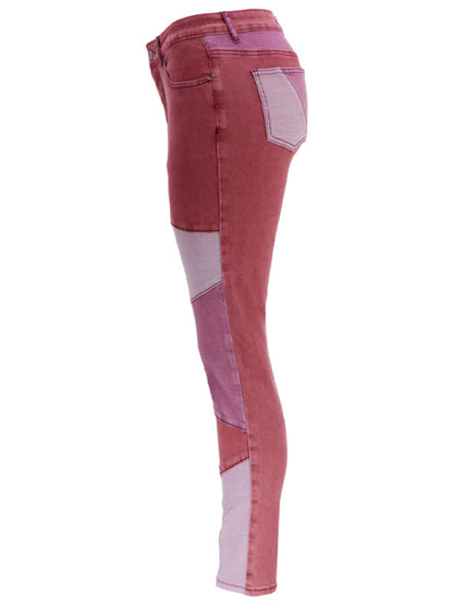 High Waist Colorblock Skinny Jeans kakaclo