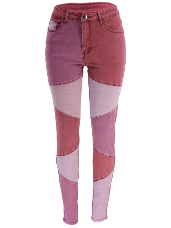 High Waist Colorblock Skinny Jeans kakaclo