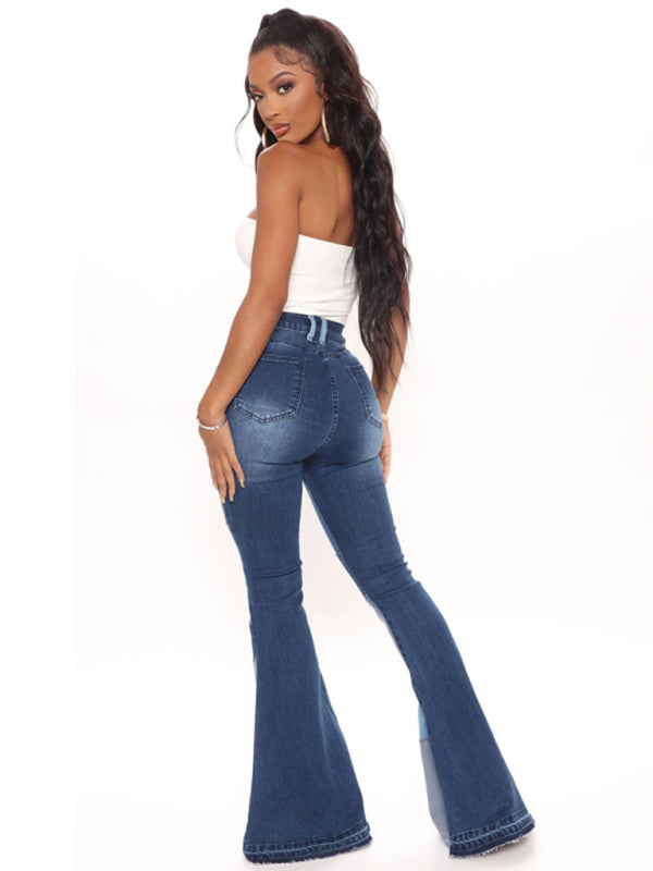 Colorblock High Waist Flared Jeans kakaclo