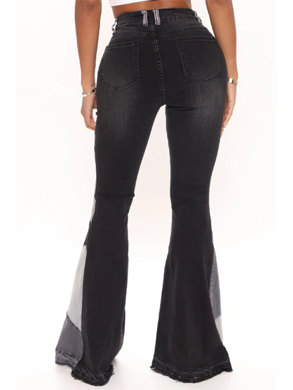 Colorblock High Waist Flared Jeans kakaclo