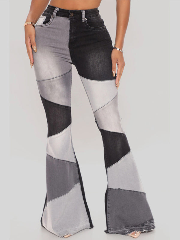 Colorblock High Waist Flared Jeans kakaclo