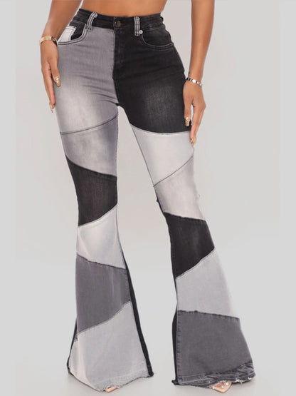 Colorblock High Waist Flared Jeans kakaclo
