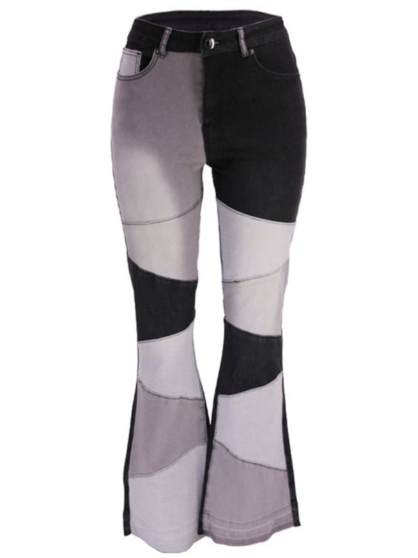 Colorblock High Waist Flared Jeans kakaclo