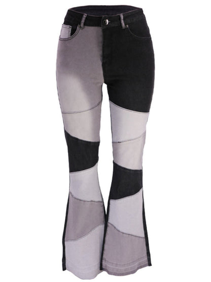 Colorblock High Waist Flared Jeans kakaclo
