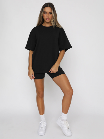 Solid Color Casual T-shirt  & Shorts Two-piece Sets kakaclo